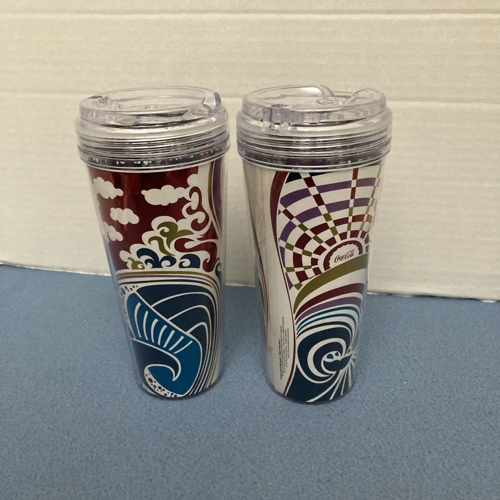 Royal Caribbean Cruise Lines Whirley Coca-Cola Drink Cup Tumbler w/Lids-Lot of 2